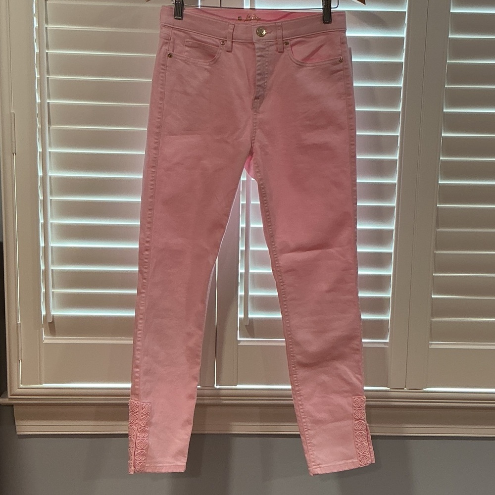 Lilly Pulitzer Pink Ankle Jeans in South Ocean High Rise Style